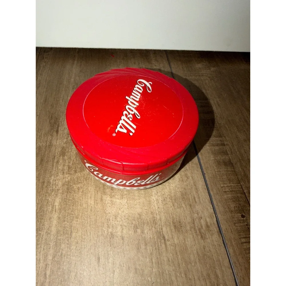 Campbell Soup‎ Can Round Plastic Container Red White Storage Lid vintage